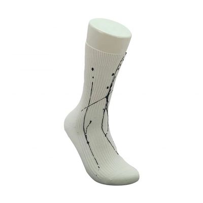 Regular Style Men's White Cotton Socks with Customized Anti Slip and Ink Art Print