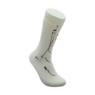 Regular Style Men's White Cotton Socks with Customized Anti Slip and Ink Art Print