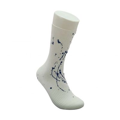 Regular Style Men's White Cotton Socks with Customized Anti Slip and Ink Art Print