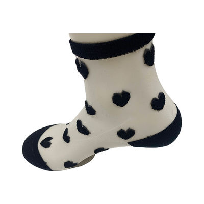 Summer Must-Have Handlinked Transparent Silk Socks with Cute Heart Lace Ankle Length