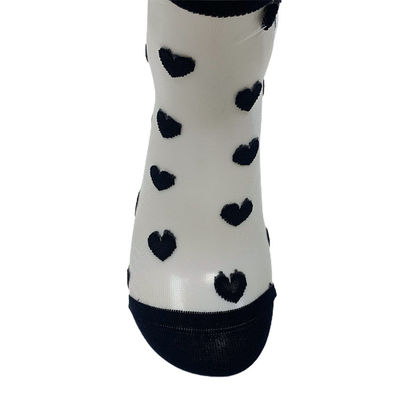 Summer Must-Have Handlinked Transparent Silk Socks with Cute Heart Lace Ankle Length