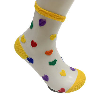 Sexy Heart Shape Jacquard Sheer Socks Crystal Silk Women Transparent Socks for Summer