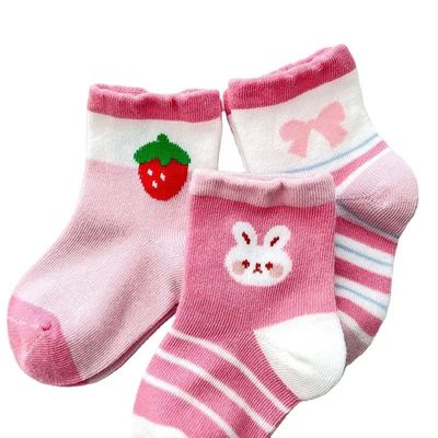 Standard Thickness Breathable Kids Socks with Pink Strawberry Print Winter Season