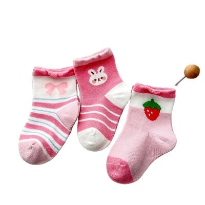 Standard Thickness Breathable Kids Socks with Pink Strawberry Print Winter Season