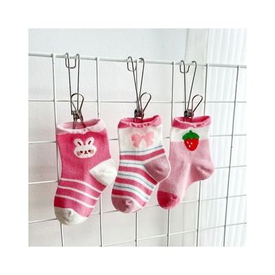 Standard Thickness Breathable Kids Socks with Pink Strawberry Print Winter Season