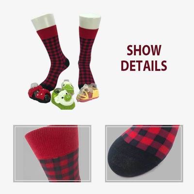 Breathable Slouch Socks for Women Red Plaid Cotton and Custom Casual Breathable