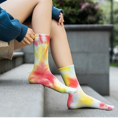 UNISEX 37-44 EU Size Tie Dye Thin Candy Color Print Custom Cotton Tube Sports Socks