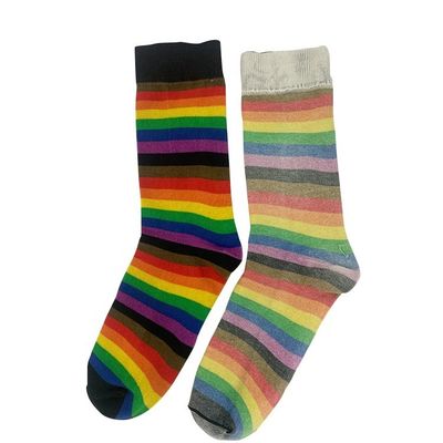Colorful 3D Digital Striped Pattern Women's Cotton Crew Socks Weaving Method Knitted