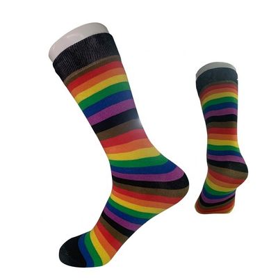 Colorful 3D Digital Striped Pattern Women's Cotton Crew Socks Weaving Method Knitted