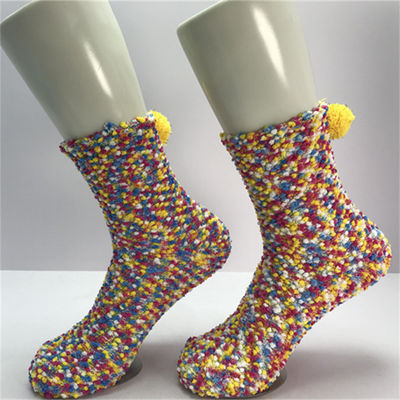Anti-slip Beauty Socks Winter Sleep Warm Fluffy Coral Fleece Colorful Ball Dot for Women