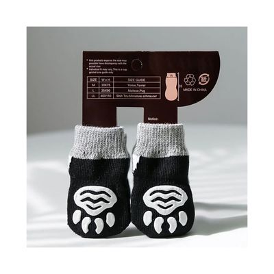 Adorable Pet Dog Socks with Cartoon Pattern and Breathable Black Terry Knitted Design