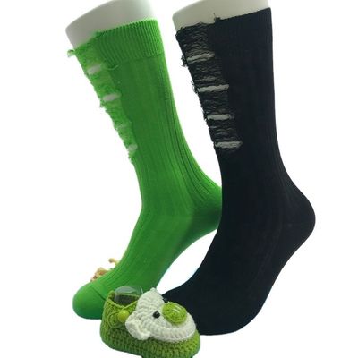 Knitted Double Needle Cotton Crew Dress Socks for Women in Retro Beggar Black