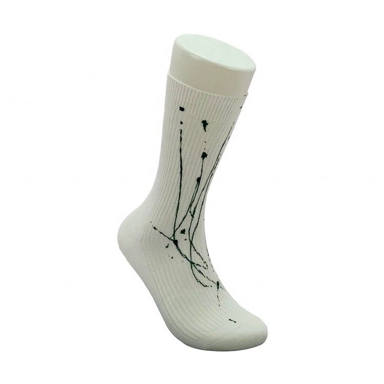 Regular Style Men's White Cotton Socks with Customized Anti Slip and Ink Art Print
