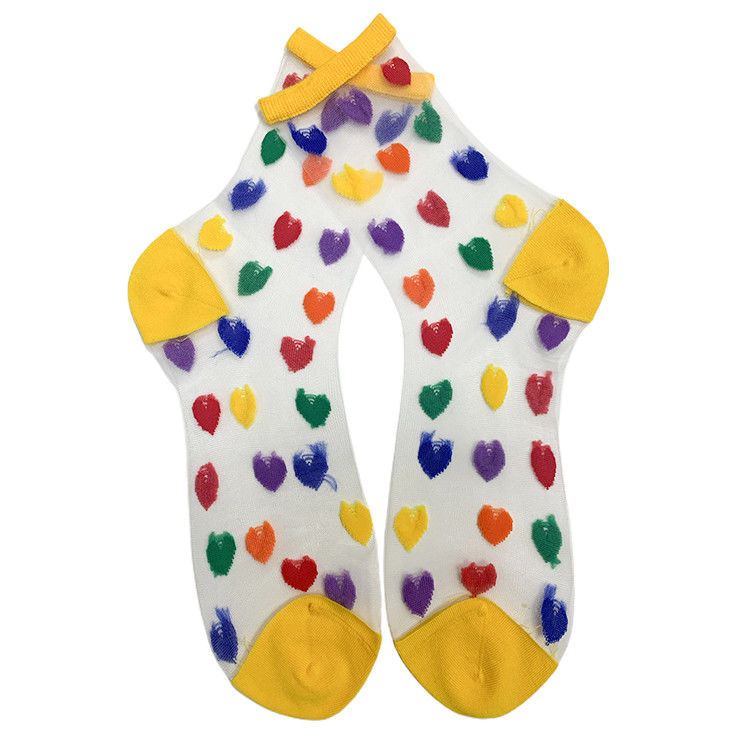 Sexy Heart Shape Jacquard Sheer Socks Crystal Silk Women Transparent Socks for Summer