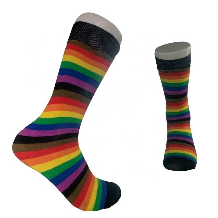 Colorful 3D Digital Striped Pattern Women's Cotton Crew Socks Weaving Method Knitted