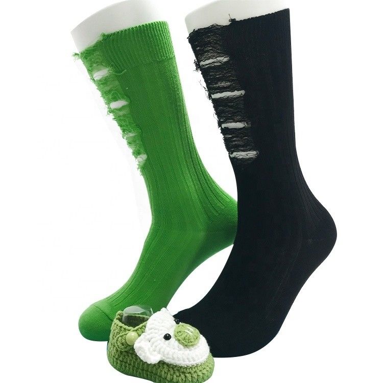 Print Pattern Cotton Beggar Black Crew Leisure Socks for Men's Daily Comfortable Wear