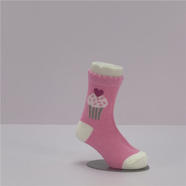 Cartoon Pattern Infant Baby Girl Organic Cotton Pink Socks For Children 12-24 Months